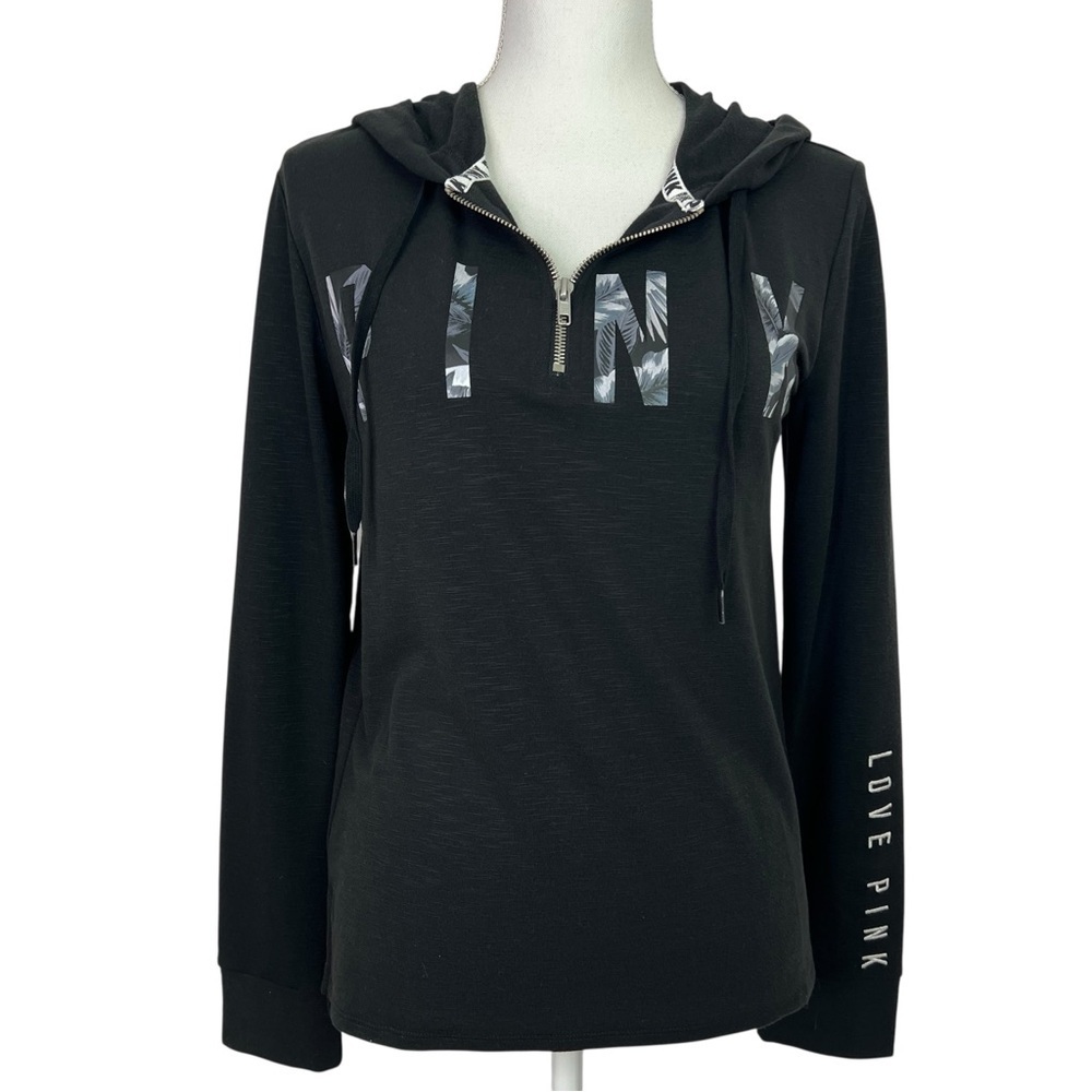 Pink Victoria’s Secret Women’s 1/4 Zip Drawstring Hoodie Shirt Long Sleeves